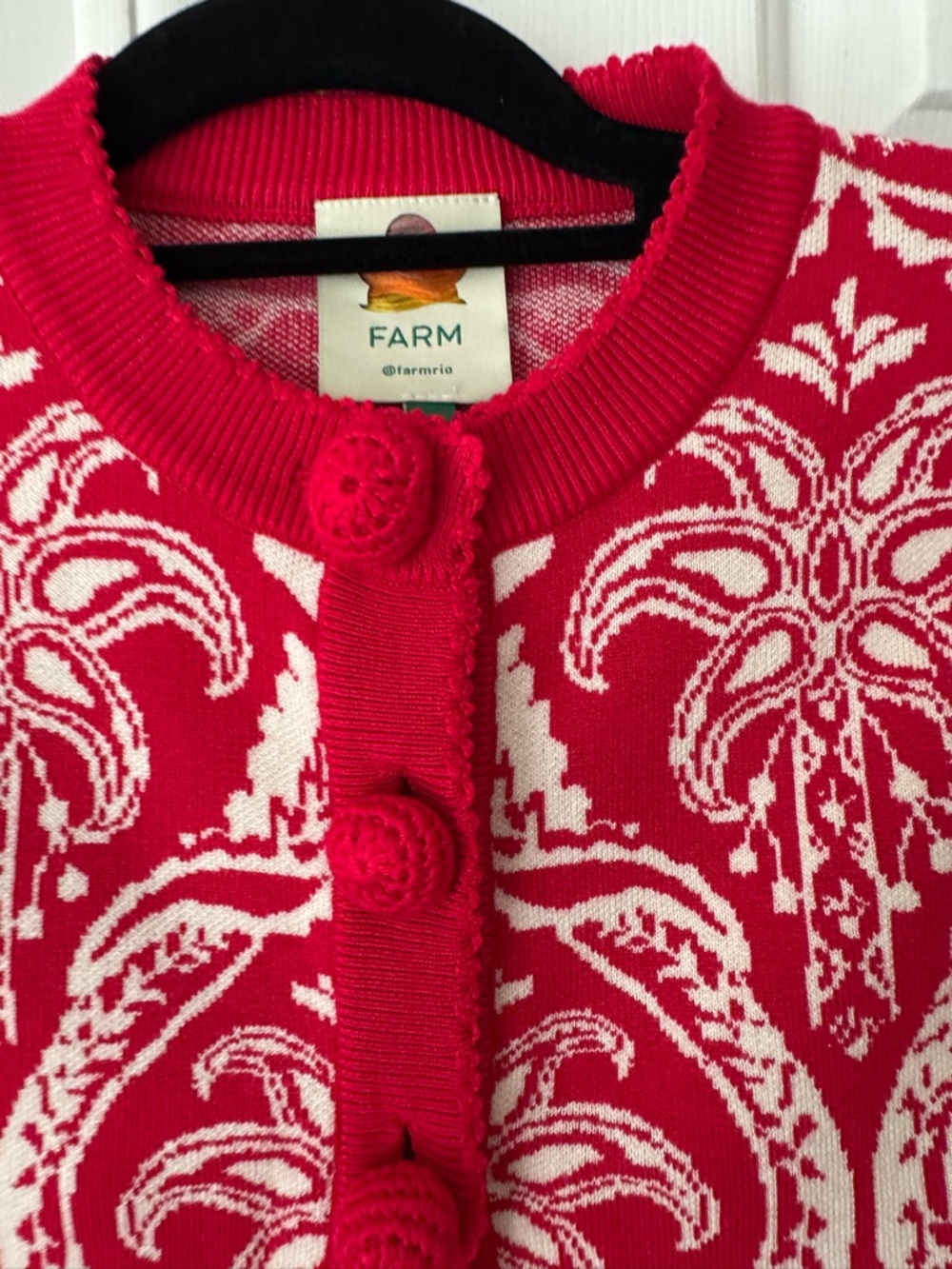 Farm Rio The Red Tropical Jacquard Knit Cardigan, Size XS - Picture 6 of 11